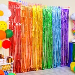 Panel Decorativo Fiesta LOLStar Cortinas de flecos arco iris,Paquete de 2 decoraciones de fiesta arcoiris 3.3x6.6ft Espumillón Metálico Serpentinas Holiday Photo Booth Props Fondo para Cumpleaños Boda Compromiso Ducha Novia