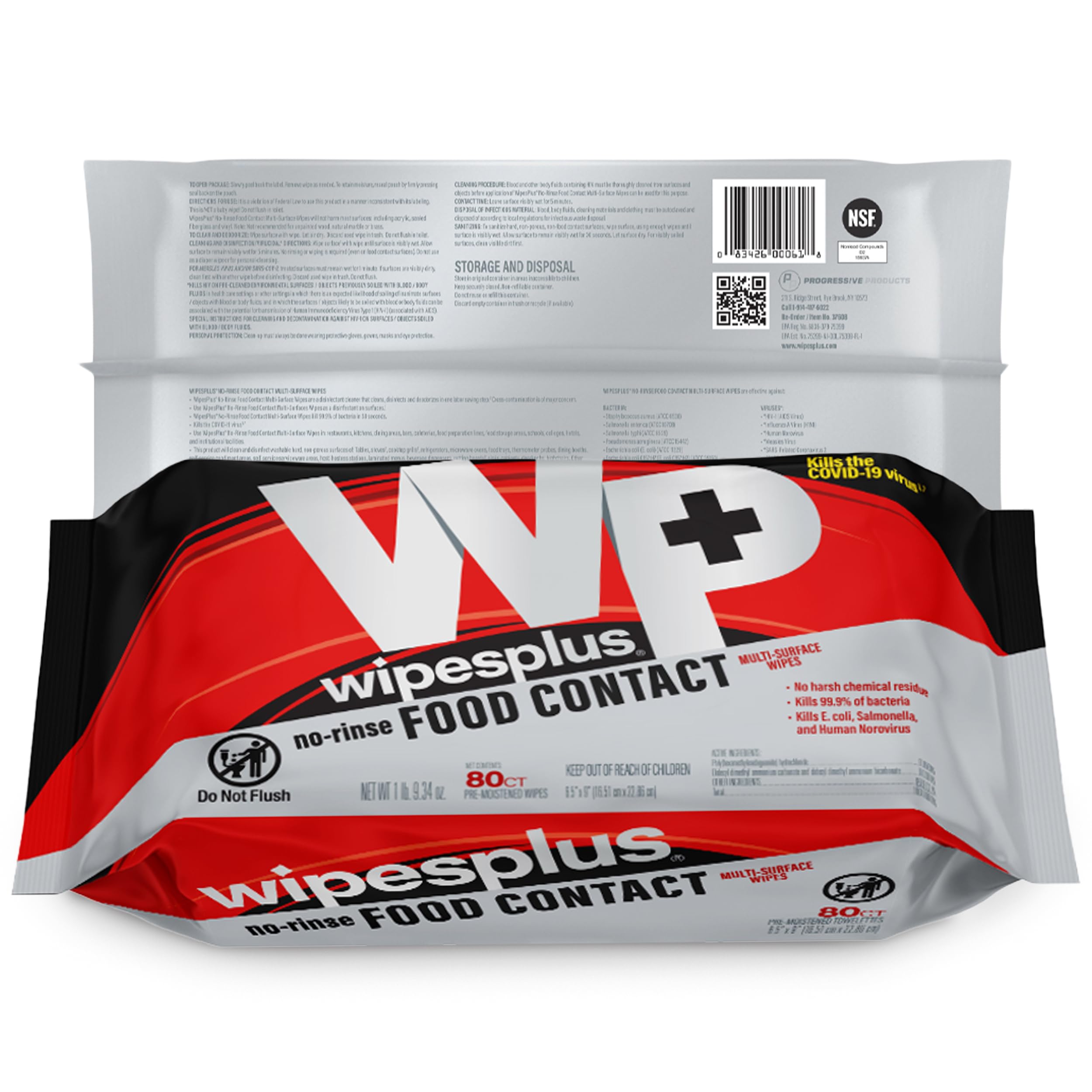 WIPESPLUS Toallitas de limpieza en contacto con alimentos, sin enjuague, para múltiples superficies, inodoras para el hogar y los negocios, 960 unidades, 12 paquetes de 80 unidades