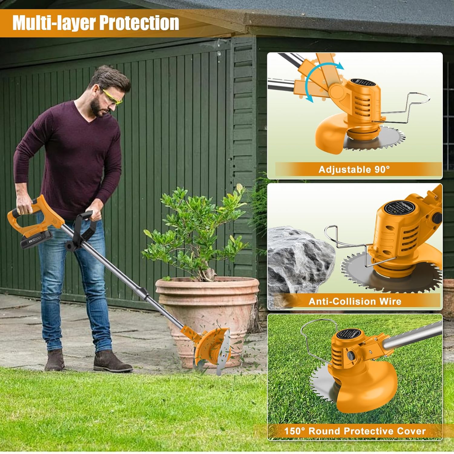 21V String Trimmer Cordless - Battery Powered Weed Wacker, 2 X 2.0Ah Battery and a Charger, Grass Trimmer, Brush Cutter and Edger Lawn for Garden/Yard - Image 5