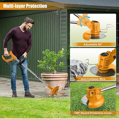 JYGMPRO Débroussailleuse Electrique sans Fil 21V, Coupe Bordure sans Fil avec Batterie 2.0 Ah*2 et 2 Types de Lames, Poignée Réglable, Debrouissalleuses Batterie pour la Coupe de Jardin, Pelouses - 5