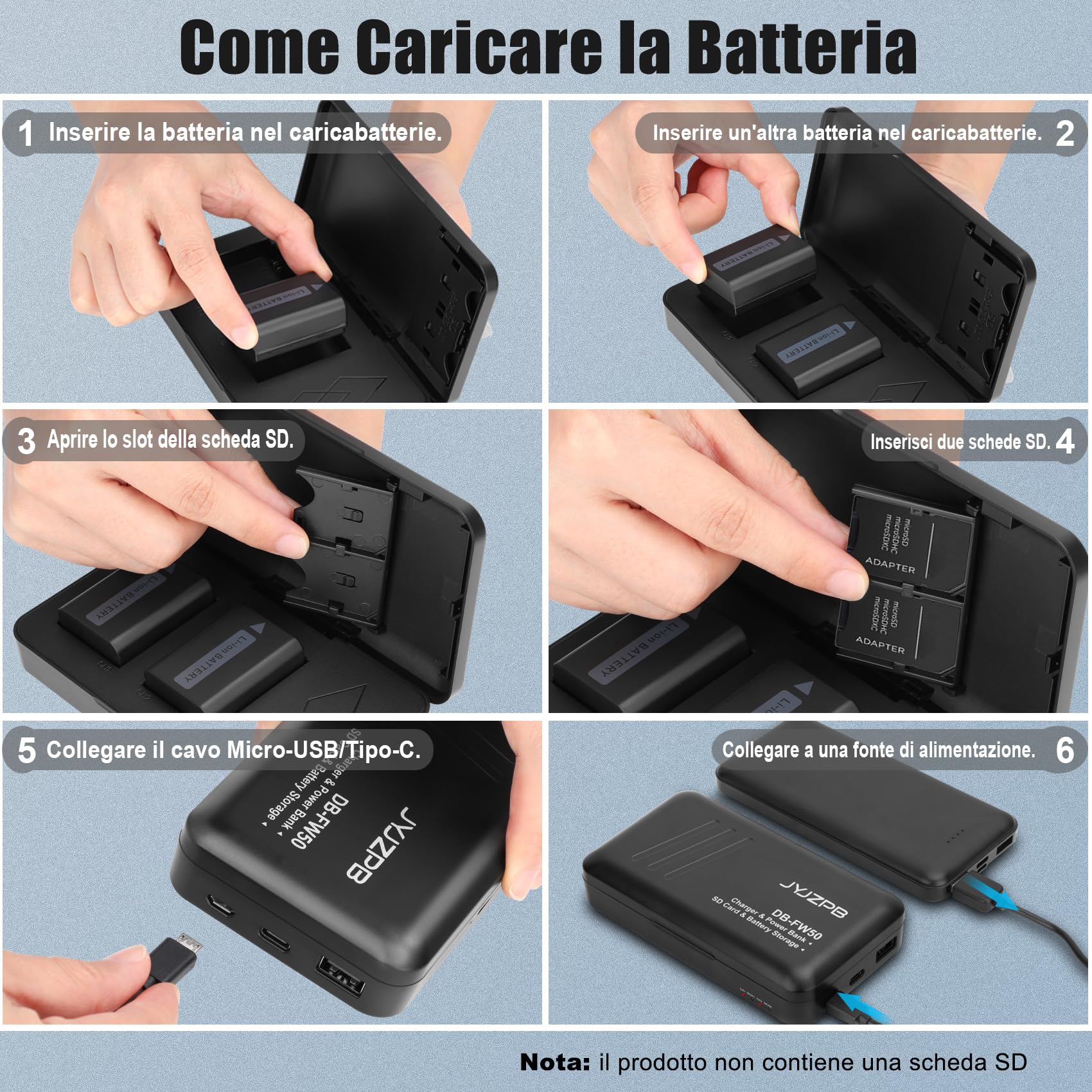 JYJZPB NP-FW50 Batteria di Ricambio e Caricabatteria per Sony ZV-E10 Alpha A6400L A6000 A6400 A6500 A6300 A6100 A7 A7II A7RII A7SII A7S A7S2 A7R A7R2 A5100