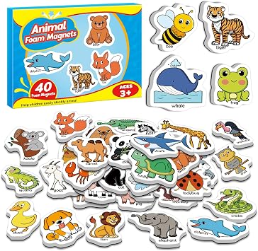 Broytain 40 Animal Fridge Magnets for Toddlers,Animal Foam Refrigerator Magnets Toys for Kids Whiteboard,Learning Games,Educational Toys,Preschool Kindergarten Learning Activities Homeschool
