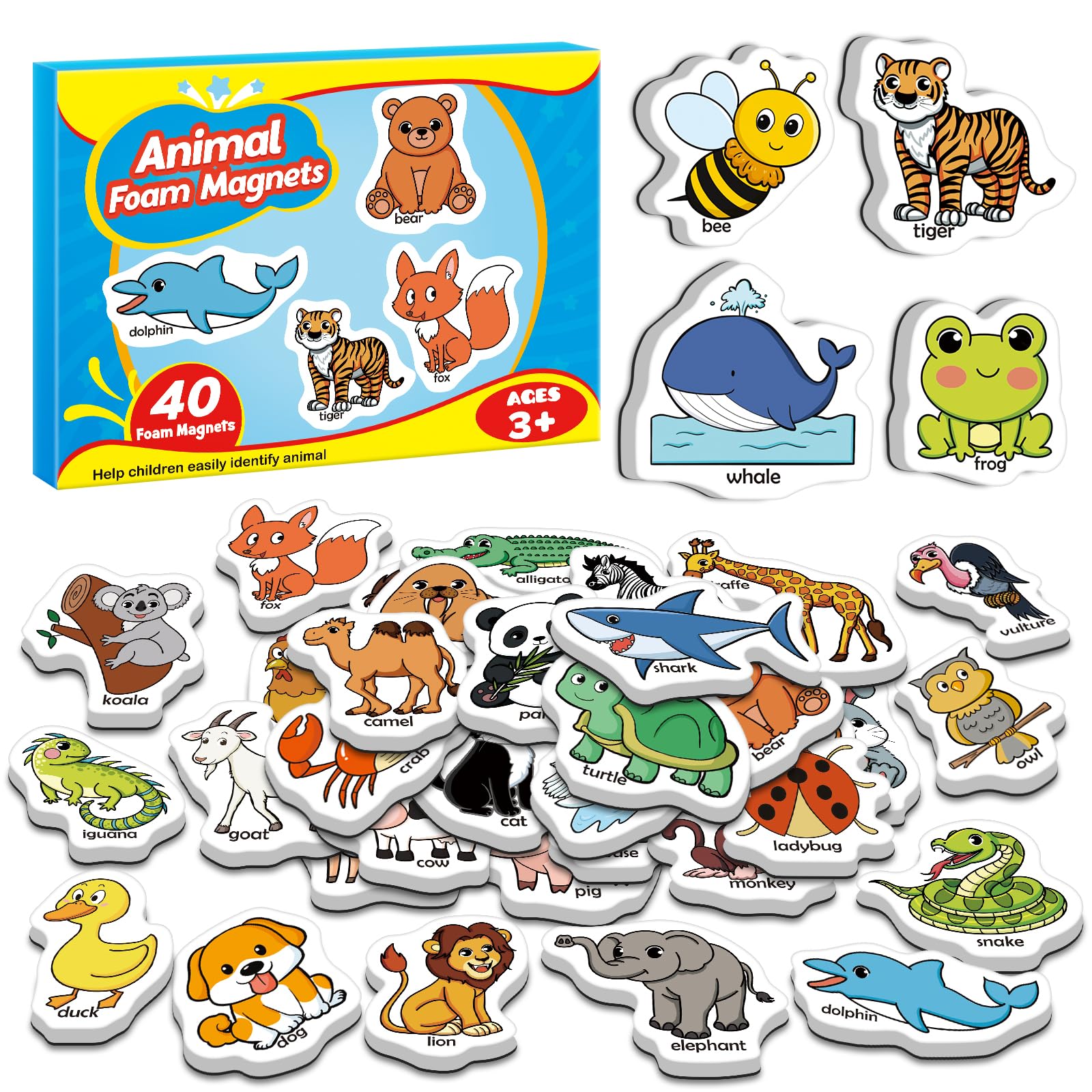 Broytain 40 Animal Fridge Magnets for Toddlers,Animal Foam Refrigerator Magnets Toys for Kids Whiteboard,Learning Games,Educational Toys,Preschool