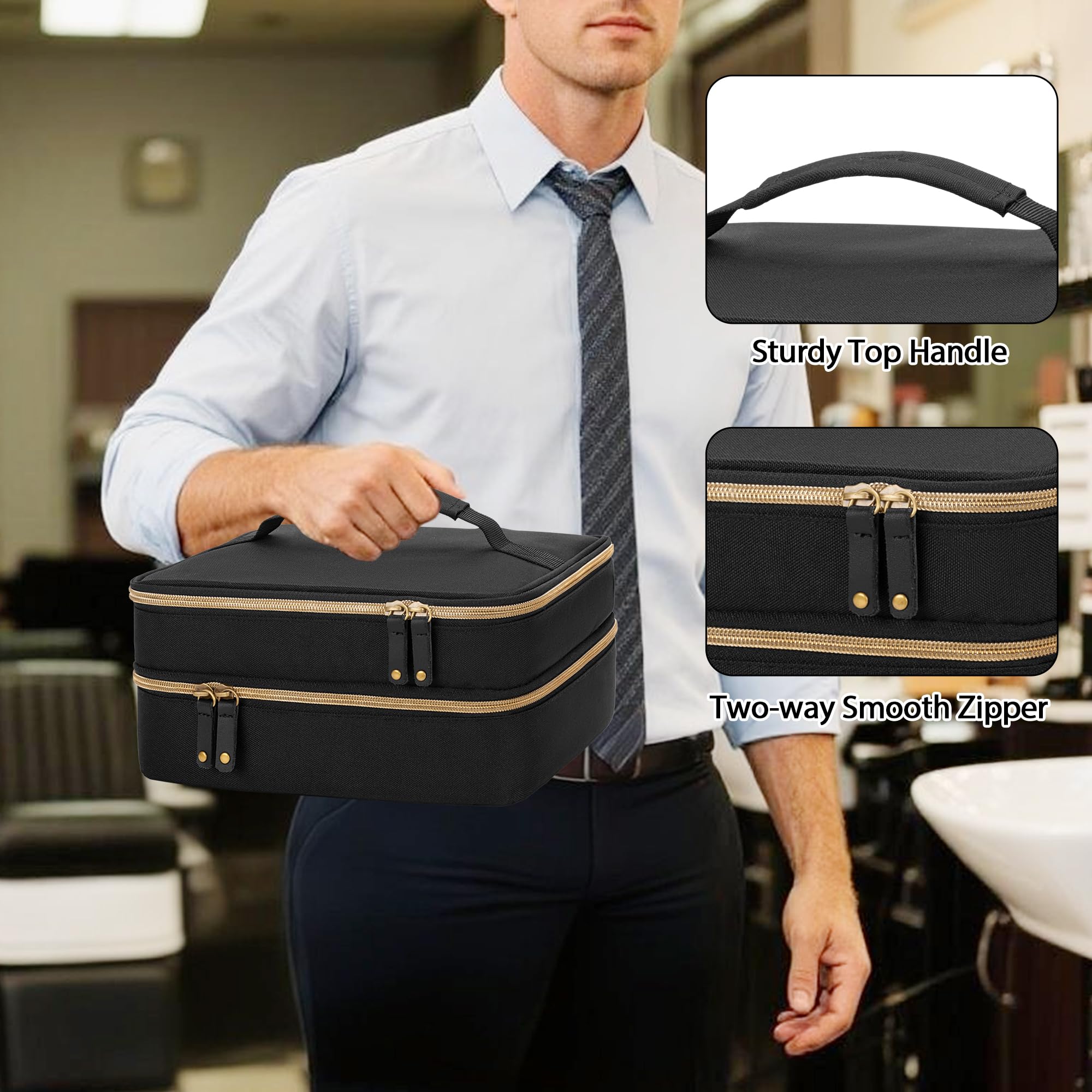 CURMIO Sac Double Couche pour Tondeuse à Cheveux, Étui de Transport Compatible avec SUPRENT, Hatteker, Wahl, GLAKER et la Plupart des Tondeuse Standard et Accessoires de Coiffure, Noir