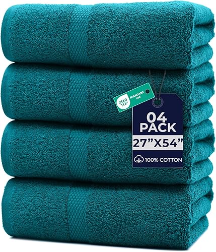 Vista 127 de DAN RIVER Juego de 4 toallas de baño, 27 x 54 pulgadas, 100% algodón, más grandes y ligeras, de secado rápido, súper suaves y absorbentes, toallas