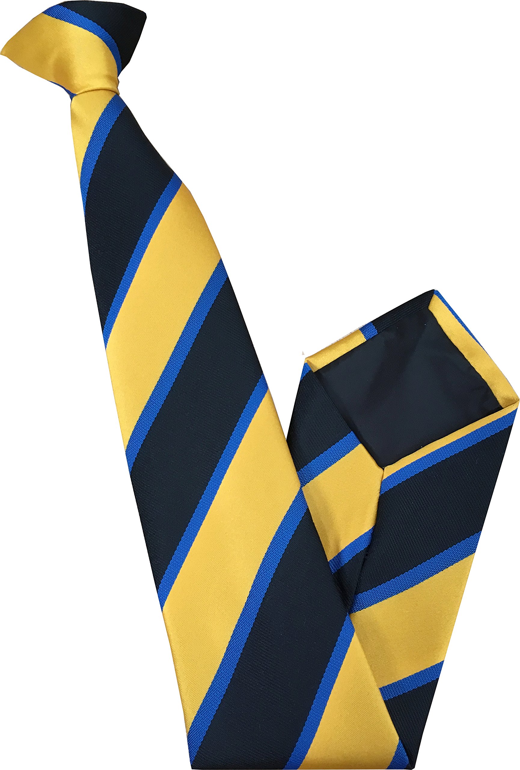 Great British Tie Club Men's Yellow, Black, Royal Blue Yellow, Black & Royal Blue Striped Clip On Neck Tie