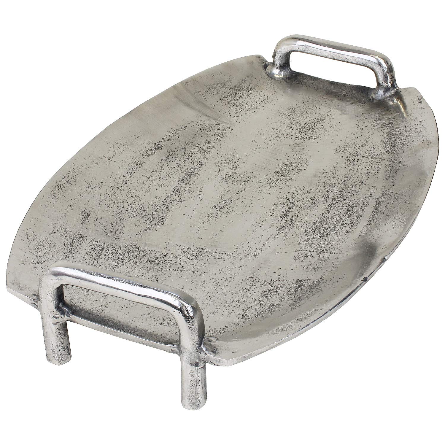 MACOSA LC191066 Hochwertiges Deko-Tablett mit Griffen Silber oval Aluminium Tisch-Dekoration Kerzenteller Servierplatte Obsttablett Wohn-Accessoire (L)