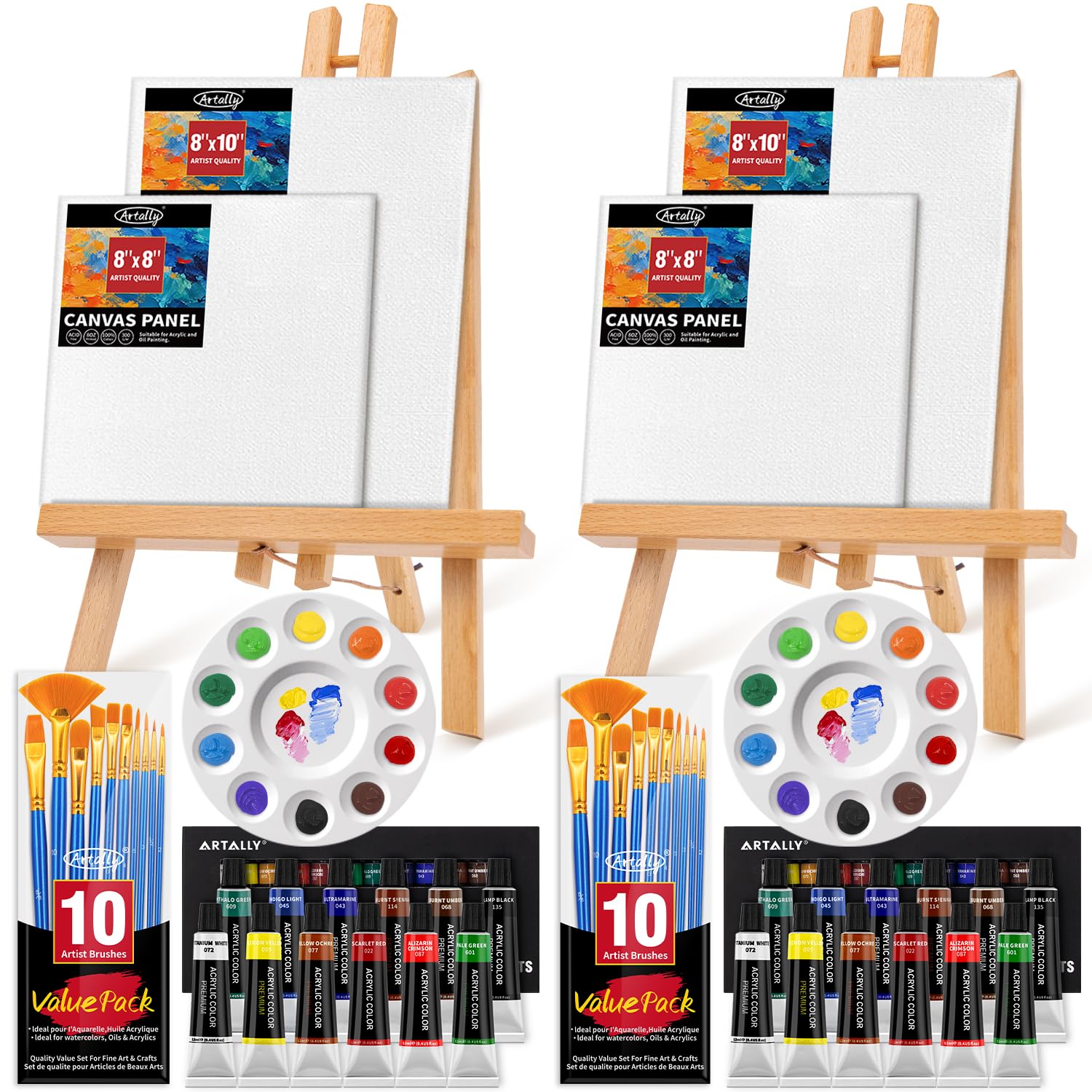 Set of 2 Acrylic Painting Kits for Adults and Couples, Sip and Paint Kit for Date Night, Acrylic Painting Kit with Canvas Boards and Easels, Professional Art Set for Couples, Families, Beginners