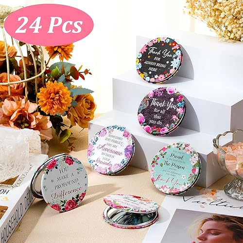 Miniatura 4 de 24 piezas de regalos de agradecimiento para profesores, espejo compacto inspirador, regalo de agradecimiento de mano, aumento de doble cara,