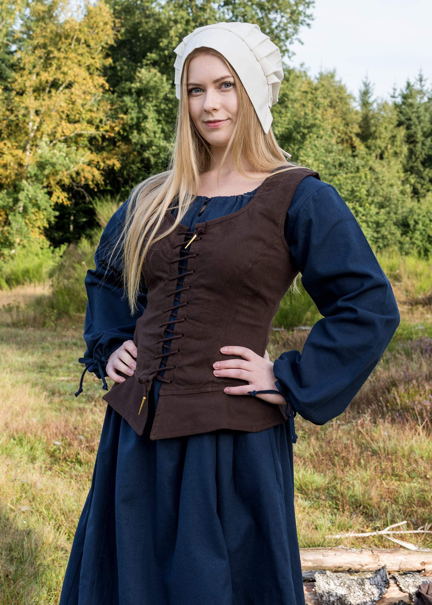 Battle-Merchant Mittelalter Korsage Tilda | Trachtenweste mit breiten Trägern aus Baumwolle | Spätmittelalter LARP Gewandung als Kostüm oder Tracht | Schwarz oder Braun Größen S-XXL