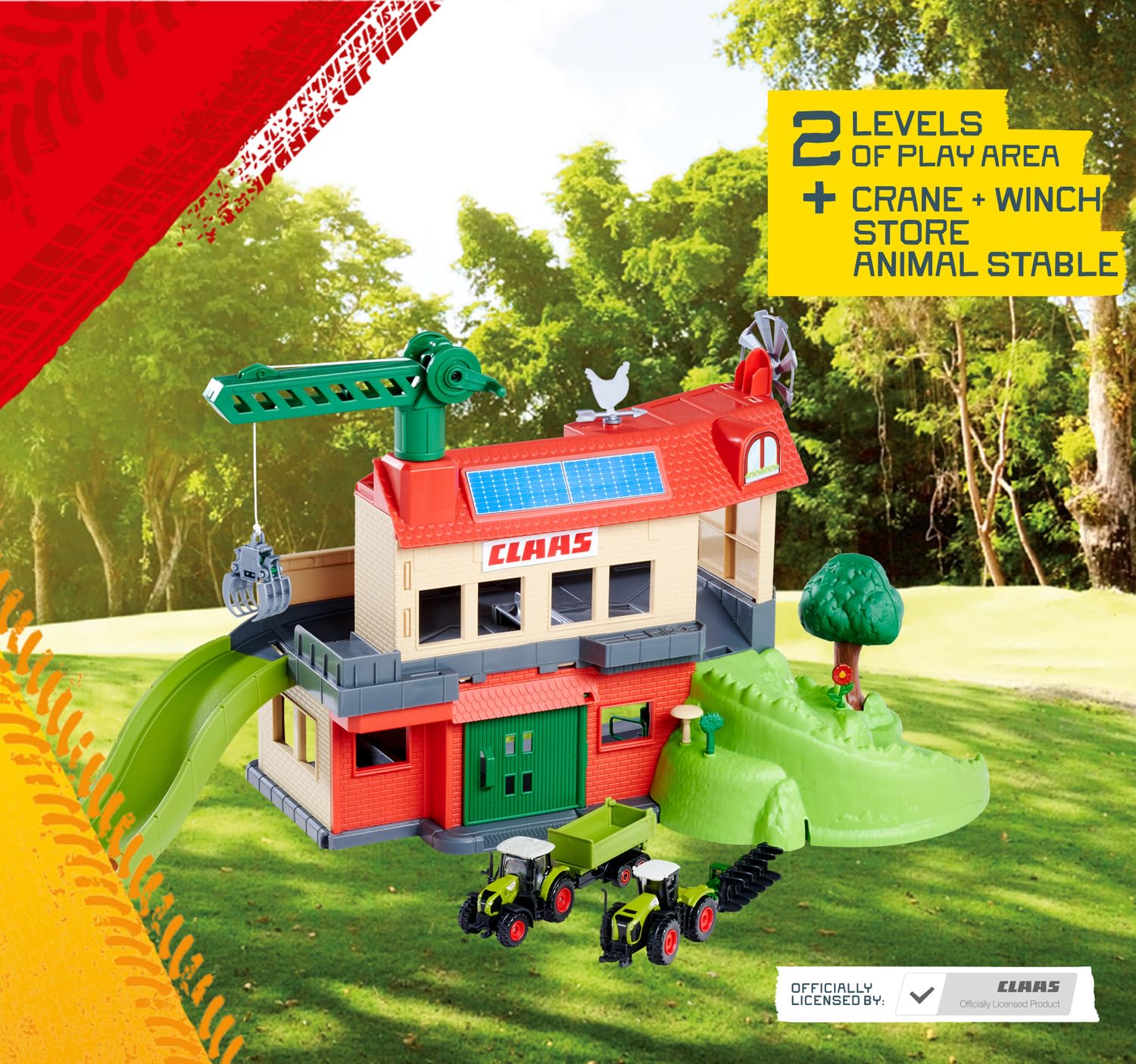 Majorette CLAAS - Set da gioco per la fattoria con stalle, trattori, animali, accessori e molte funzioni, per bambini dai 5 anni, 56 x 36 x 24 cm