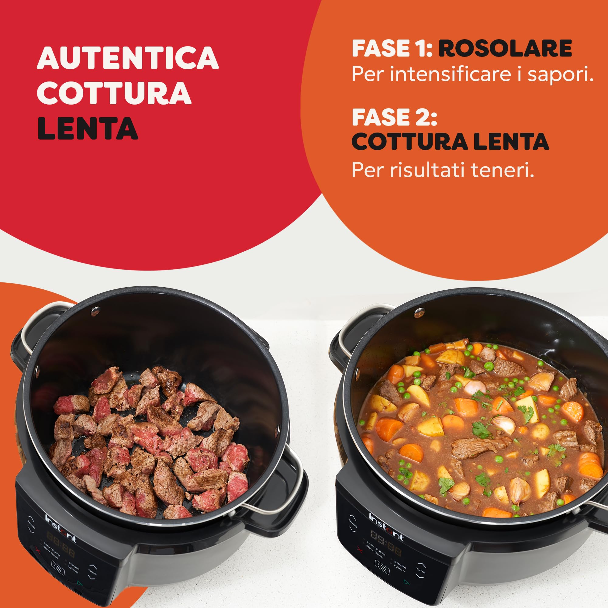 Instant Pot - Pentola A Cottura Lenta Superiore - Sistema di cottura multifunzione da 7,1L con impostazioni di cottura lenta, saltata, vapore e mantenimento del caldo, antiaderente