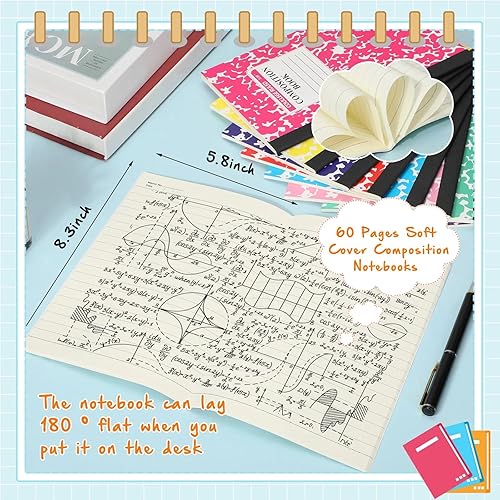 Miniatura 10 de Fainne Paquete de 100 cuadernos de composición A5 a granel con rayas anchas, cuadernos de rayas universitarias, cubiertas de mármol, cuadernos para