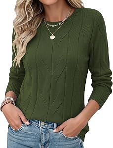 Zeagoo Womens Sweaters Long Sleeve Crewneck Cable Knit Pullover Fall Tops