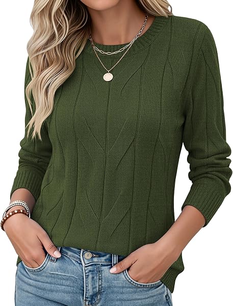Zeagoo Womens Sweaters Long Sleeve Crewneck Cable Knit Pullover Fall Tops