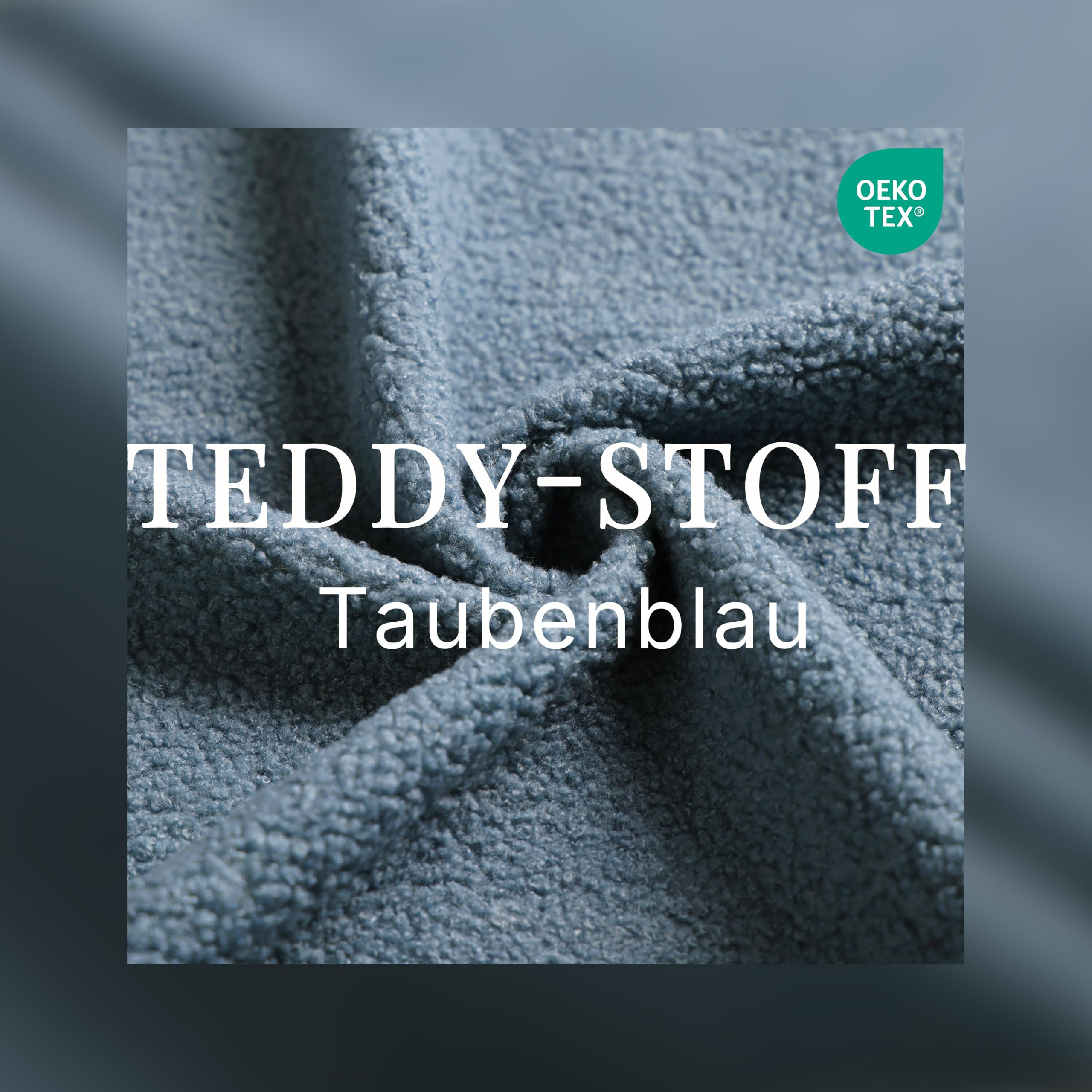 Ohrensessel Sessel Wohnzimmer mit Hocker, Skandinavischer Stil Relaxsessel Polstersessel mit Hoher Rückenlehne Loungesessel aus Teddy-Stoff, Taubenblau