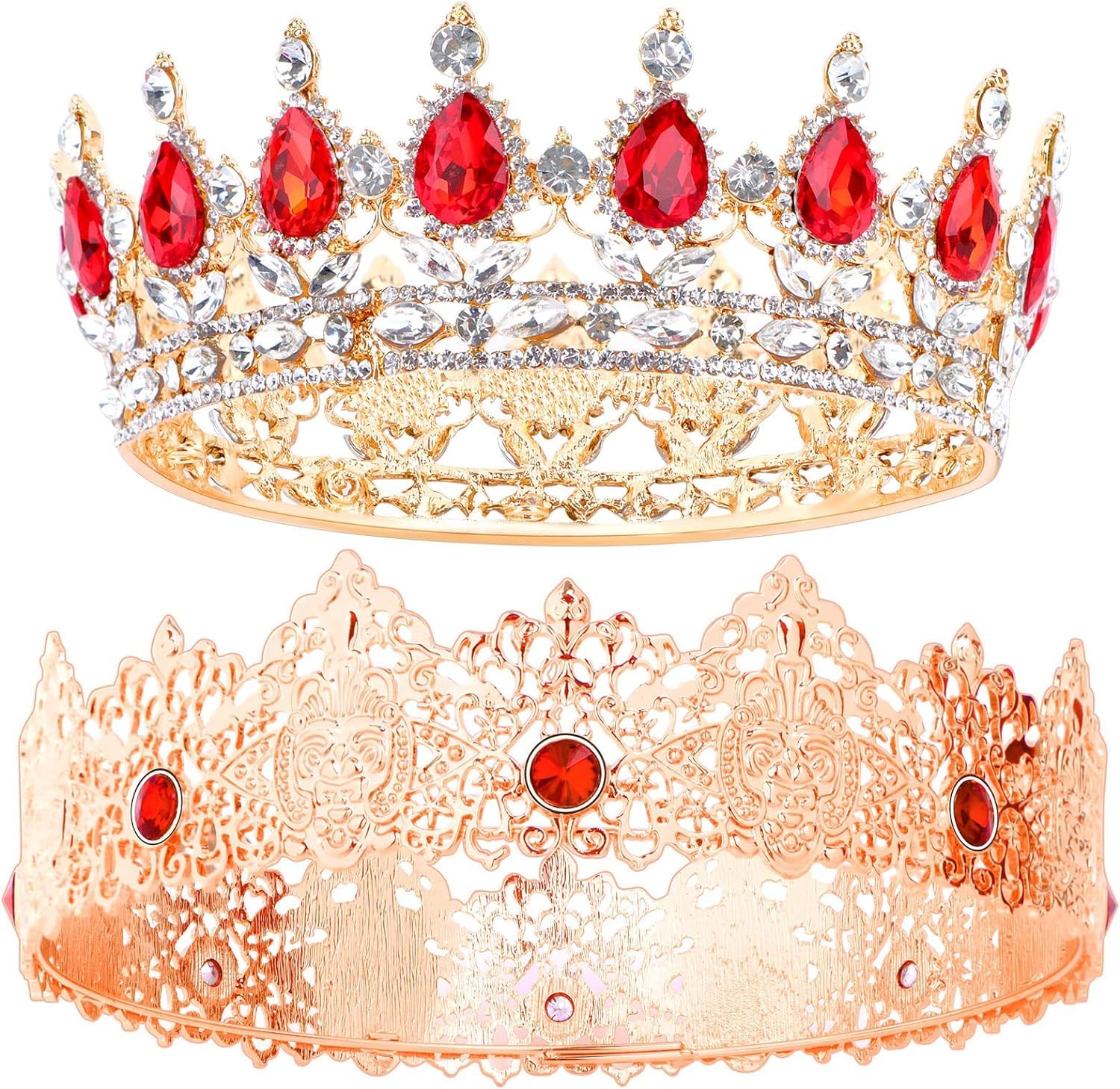 NALACAL King and Queen Crown Set - Prom King Crowns and Princess Crown Tiara with Red Rhinestone Crystals for Wedding, Prom, Birthday Party 2 Pieces