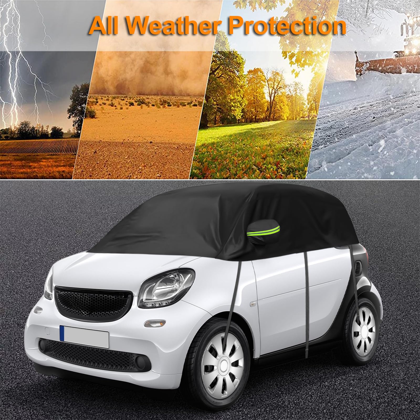 Pokrowiec na samochód zewnętrzny średni kompatybilny z Smart Fortwo 2006-2025, wodoodporny pokrowiec samochodowy przeciw słońcu śnieg mróz czarny