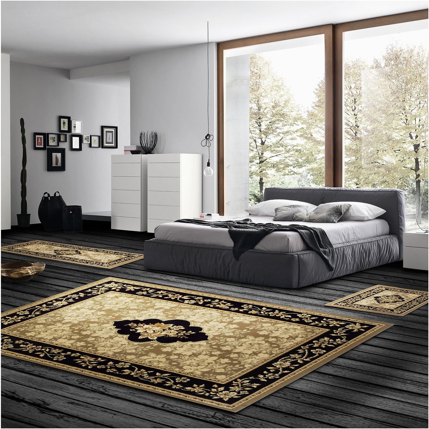 Superior Elton Area Rug Set, 3 Piece, Dark Beige/Ivory