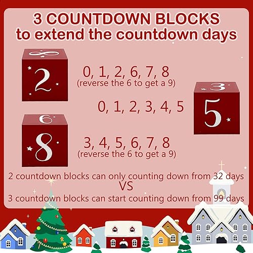 Miniatura 3 de Muñeco de nieve de Navidad con cuenta regresiva de 99 días, calendario de Adviento días hasta Navidad, cuenta regresiva, vintage, bloque rústico,