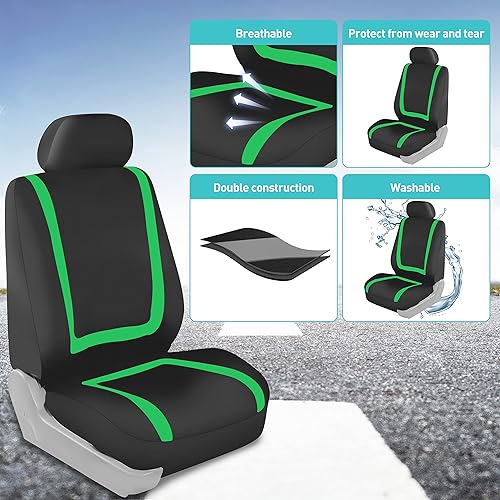 Miniatura 9 de FH Group Fundas de asiento de automóvil, accesorios interiores para automóviles, juego completo de fundas de asiento de tela plana única verde con