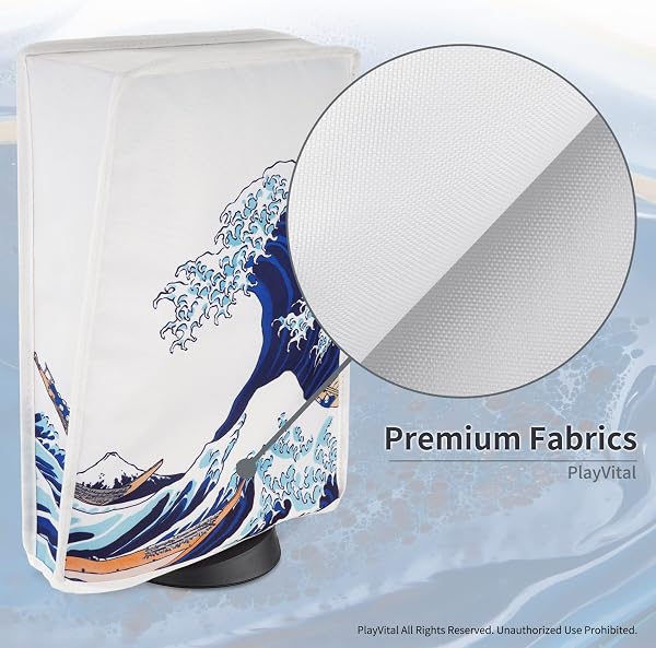 PlayVital Dust Cover for ps5, Waterproof Dust Guard for ps5 Console, Anti Scratch Dust proof Cover Sleeve for ps5 Console Digital Edition & Disc Edition - The Great Wave - 4