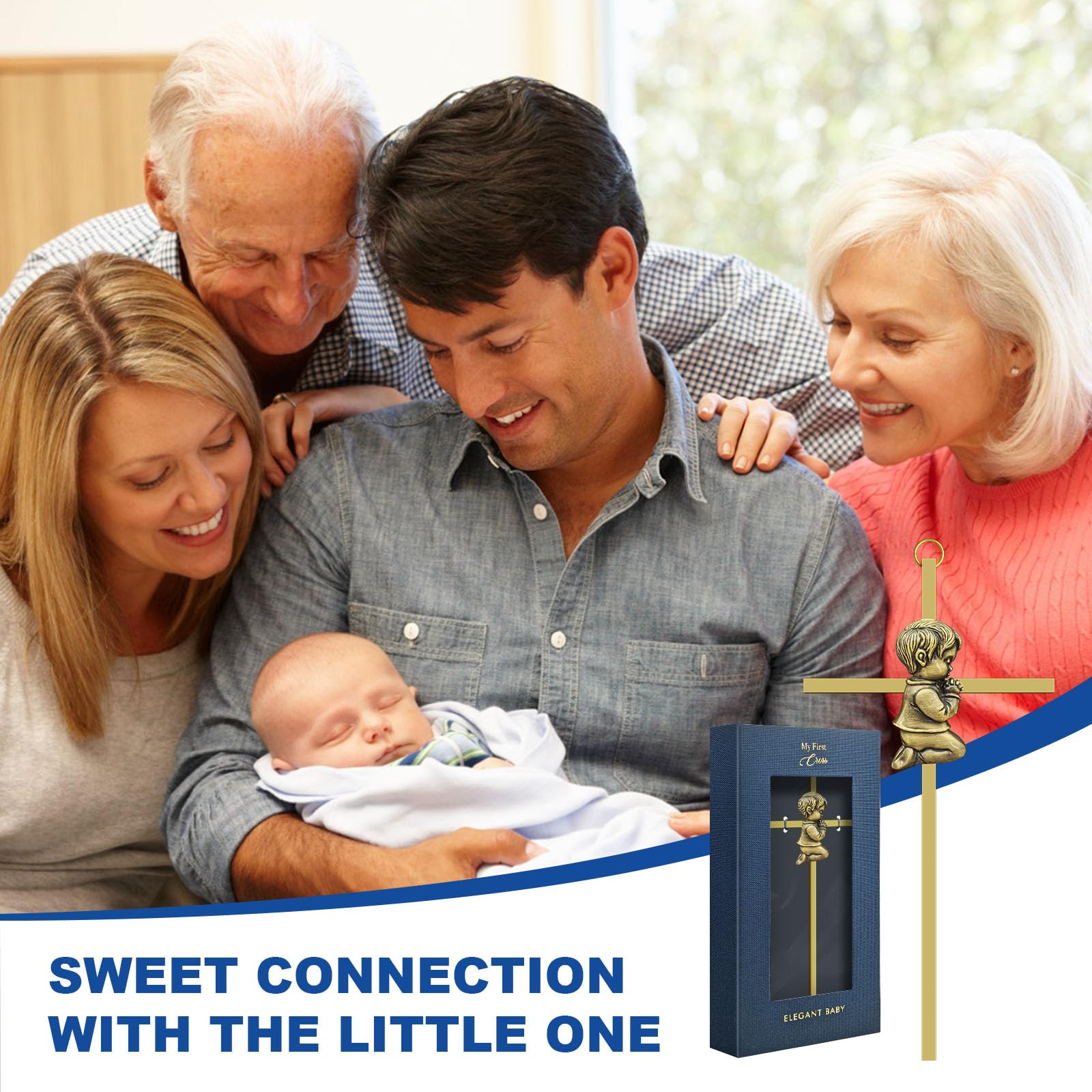 dewtick Premium Baptism Cross Boy 7.1 Inch, Super Cute and Sturdy Baby Cross Wall Baptism Gifts for First Holy Communion Christening and Dedication from Godparents, Gold