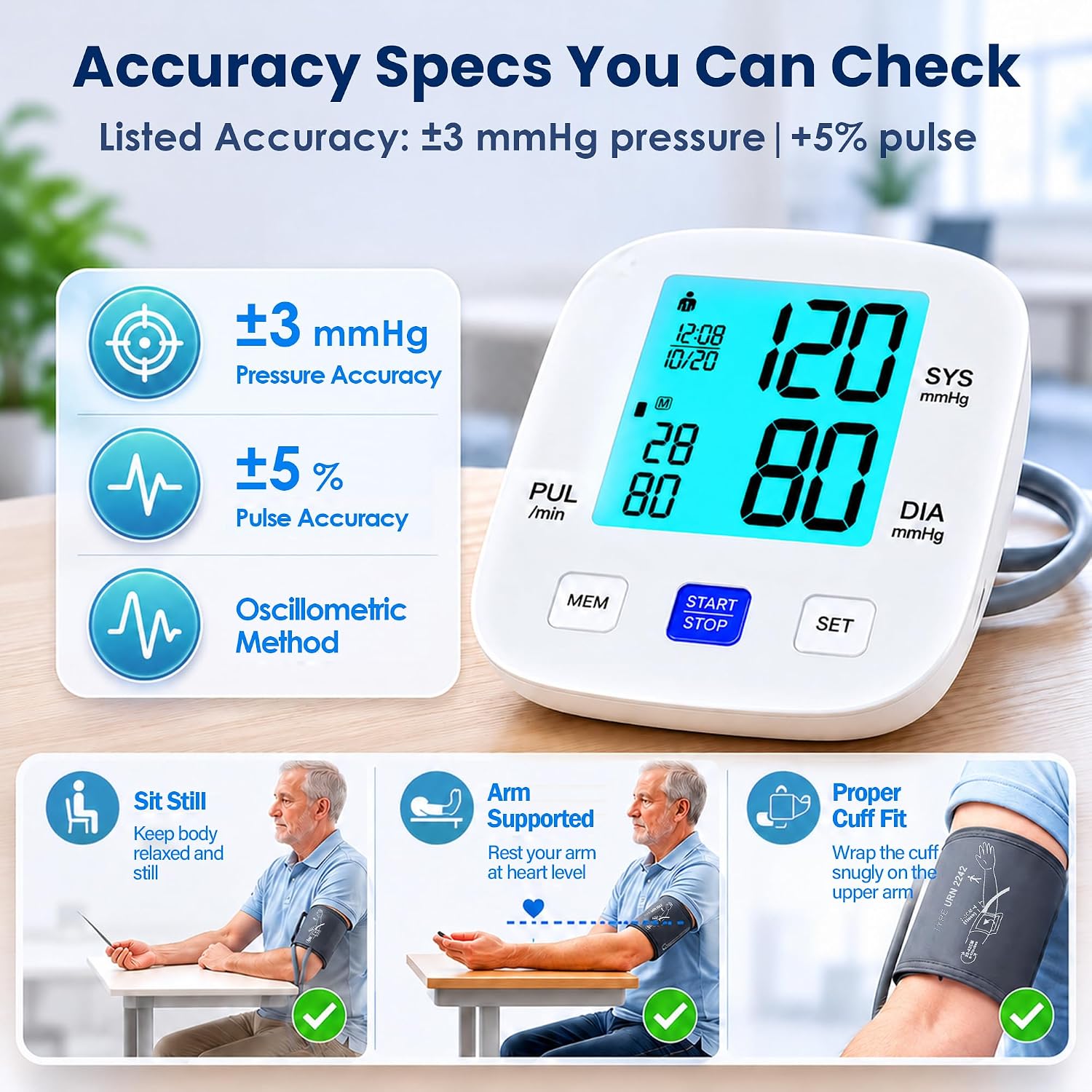Accurate Upper Arm Blood Pressure Monitor for Home Use with 8.7"-16.5" Cuff