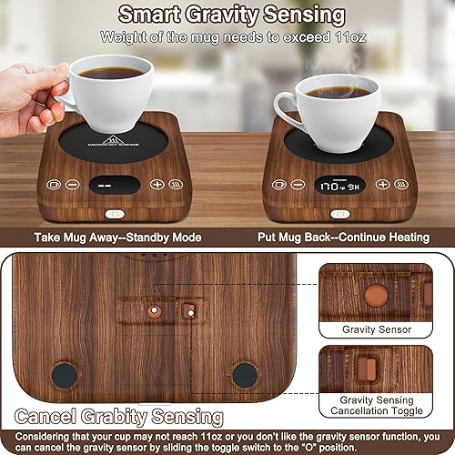 Miniatura 6 de Calentador de taza de café, calentador de café para escritorio con 9 ajustes de temperatura, temporizador de 9 horas, plato calentador de café