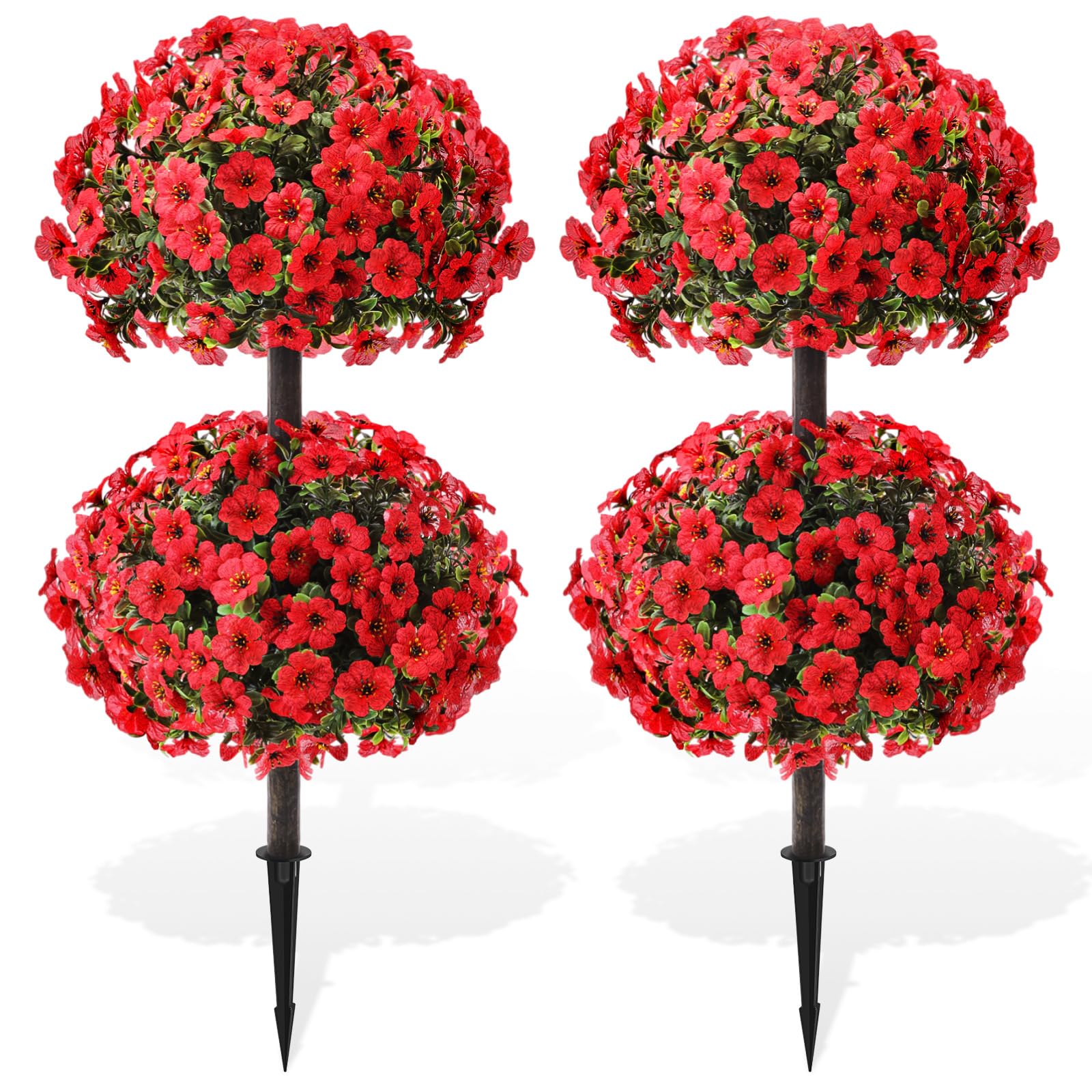 Daifunli 28 Inch Set of 2 Artificial Flowers Topiary Tree Double Ball Boxwood with Spikes for Outdoor UV Resistant Faux Shrubs, Realistic Fake Bushes