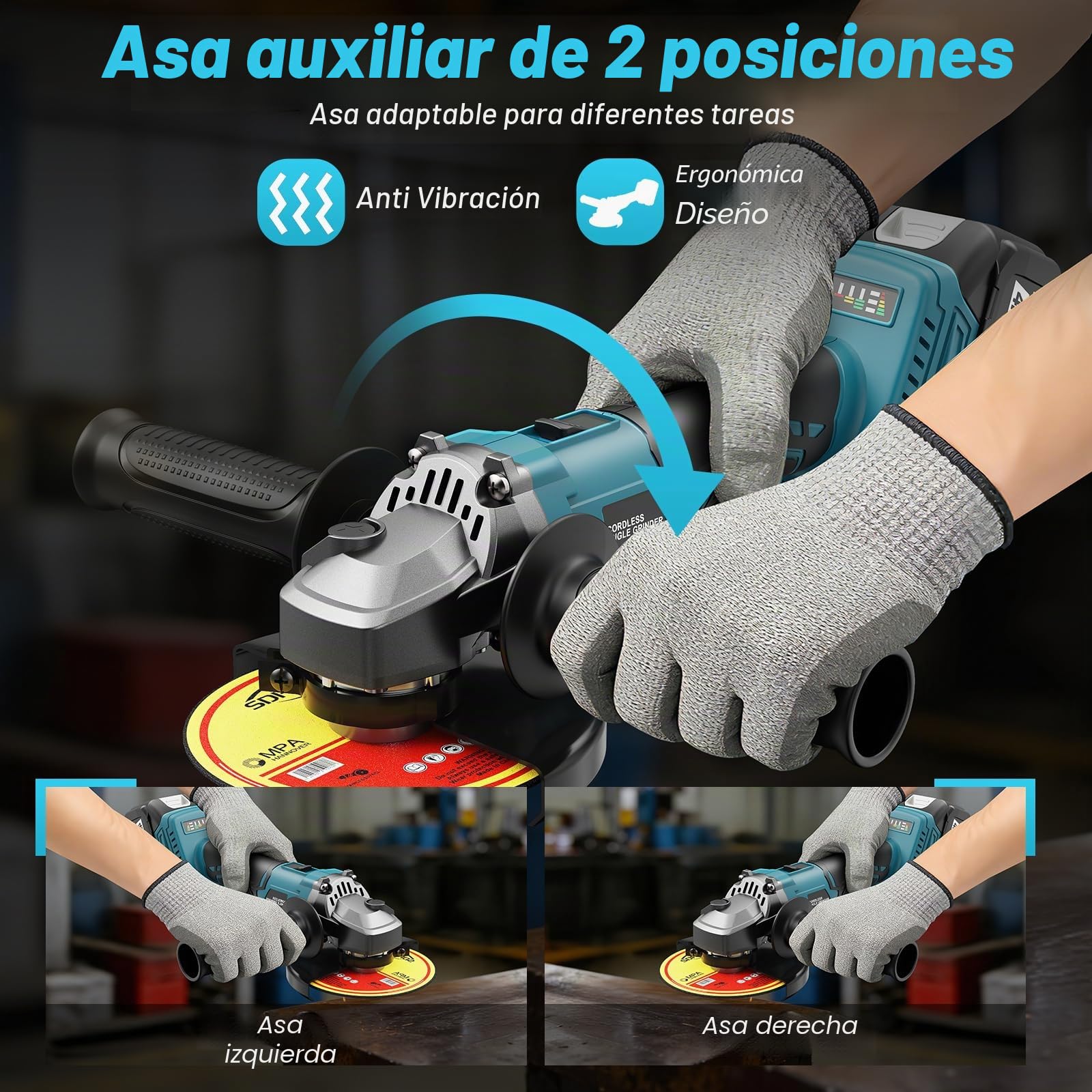 Yofuly Amoladora Angular Batería 125mm Compatible con Baterías Makita de 18V, 3 Velocidades 9000RPM Radial Eléctrica con Bateria de 2 * 4,0 Ah, Rebarbadora Bateria 6 Discos para Pulir/Lijar/Cortar