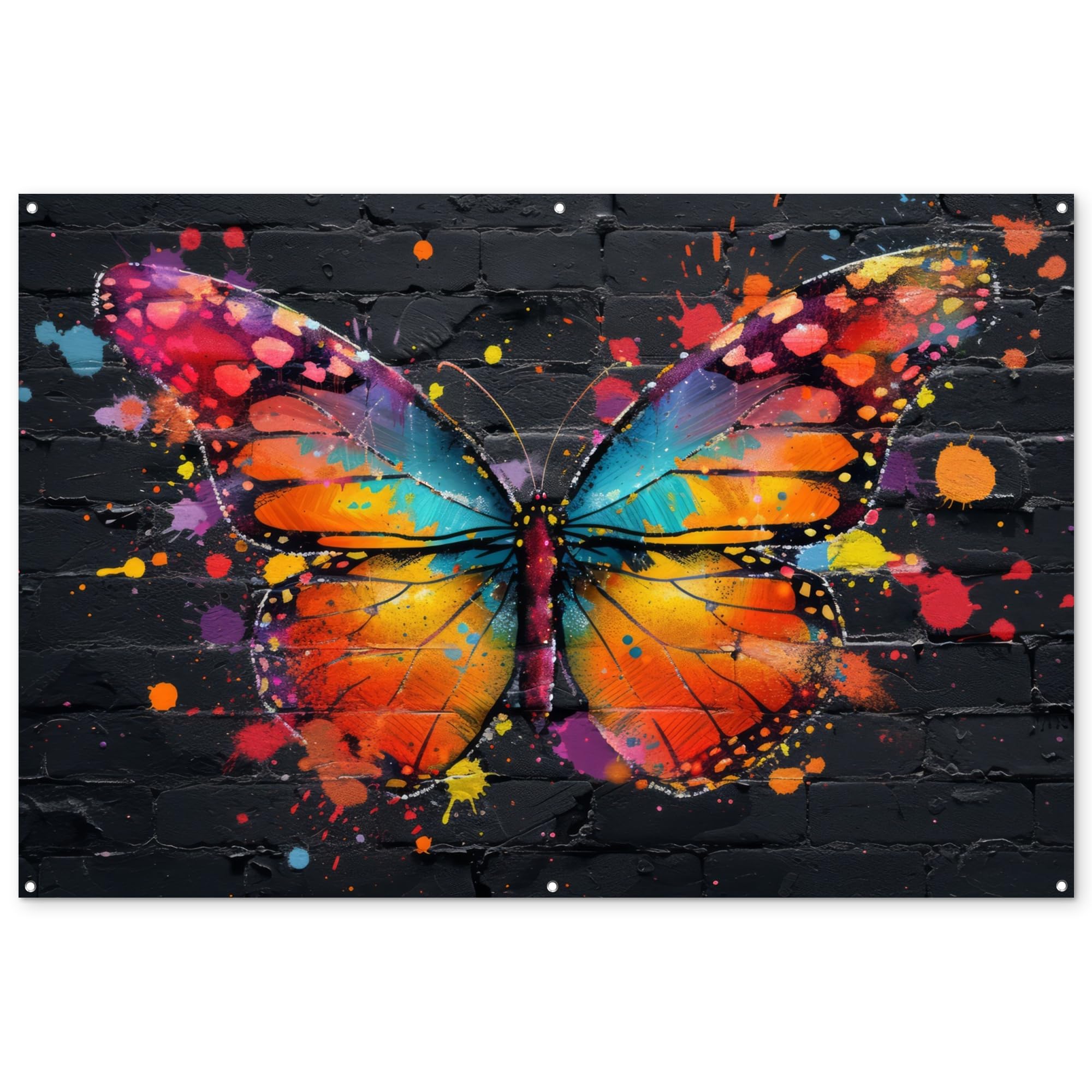 MuchoWow© Garden Poster 70"x47" / 180x120 cm Wall Decor Posters Balcony Accessories Outdoor Decorations Gardens Outside Art Decoration Butterfly - Graffiti - Neon - Colorful — image 1