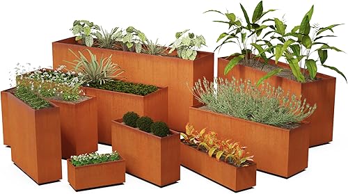 Miniatura 6 de Corten - Maceta rectangular de acero rústico para jardín, 46 pulgadas de largo, 20 pulgadas de ancho y 24 pulgadas de alto, resistente, fabricada en