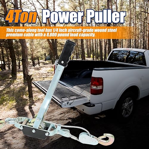 Miniatura 7 de Cable de acero resistente de 4 toneladas de trinquete de potencia de doble engranaje con 3 ganchos, viene con sistema de trinquete de engranajes