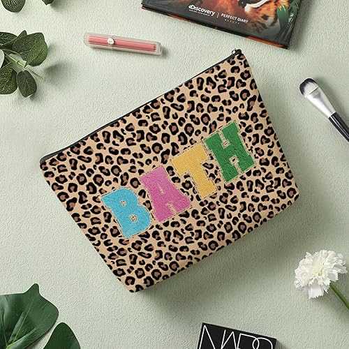 Miniatura 6 de Decohim Bolsa de maquillaje con estampado de leopardo Bolsa de cosméticos inicial personalizada, Yellow208