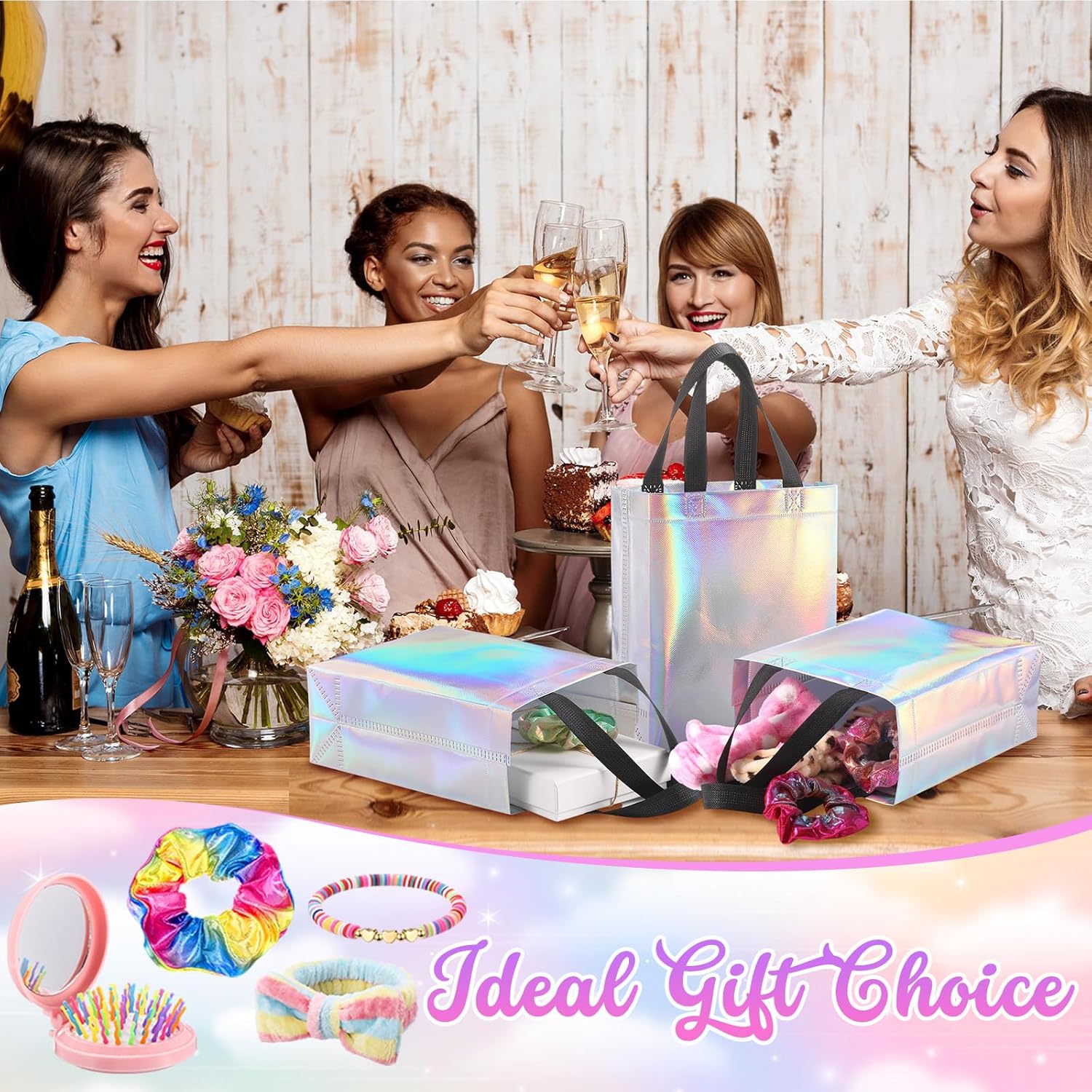 60 Pcs Woman Party Favors 2026 Weekend Gift Bags Friendship Bracelets Spa Headband Hair Scrunchie Comb with Makeup Mirror for Sleepover Slumber Trip Preppy Party Favors(Multicolor)