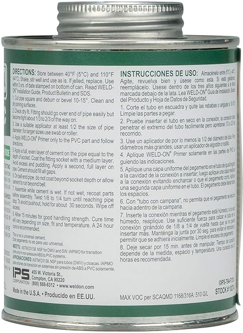 Weld-On 10274 Cemento Solvente para ABS-PVC 1 Pinta (473 ml) Verde miniatura 2