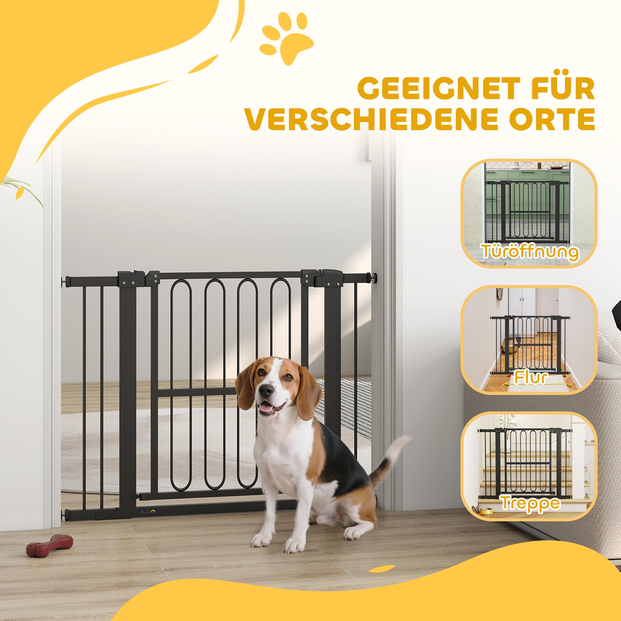 PawHut barrière d'escalier barrière de sécurité de Porte sans perçage 76-104 cm de sécurité en Acier pour Chiens, Animaux domestiques escaliers, Porte, Noir