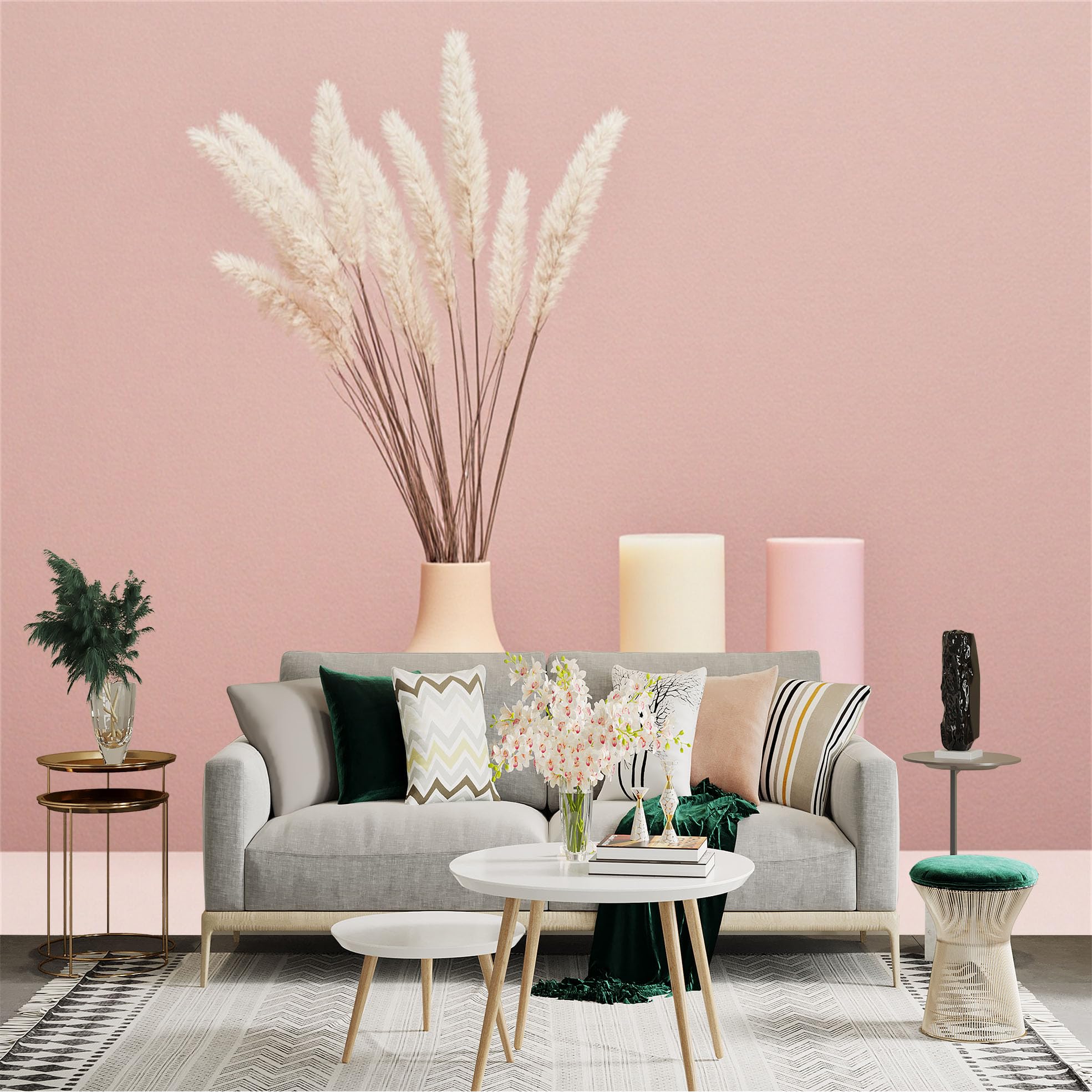 Custom Size Wall Sticker Mural， Dried Pampas Plant in Vase， Soft Pastel Aesthetics， Minimalist Home Decor， Warm Neutral Tones， for wall Decoration， peelandstick wall Decals.