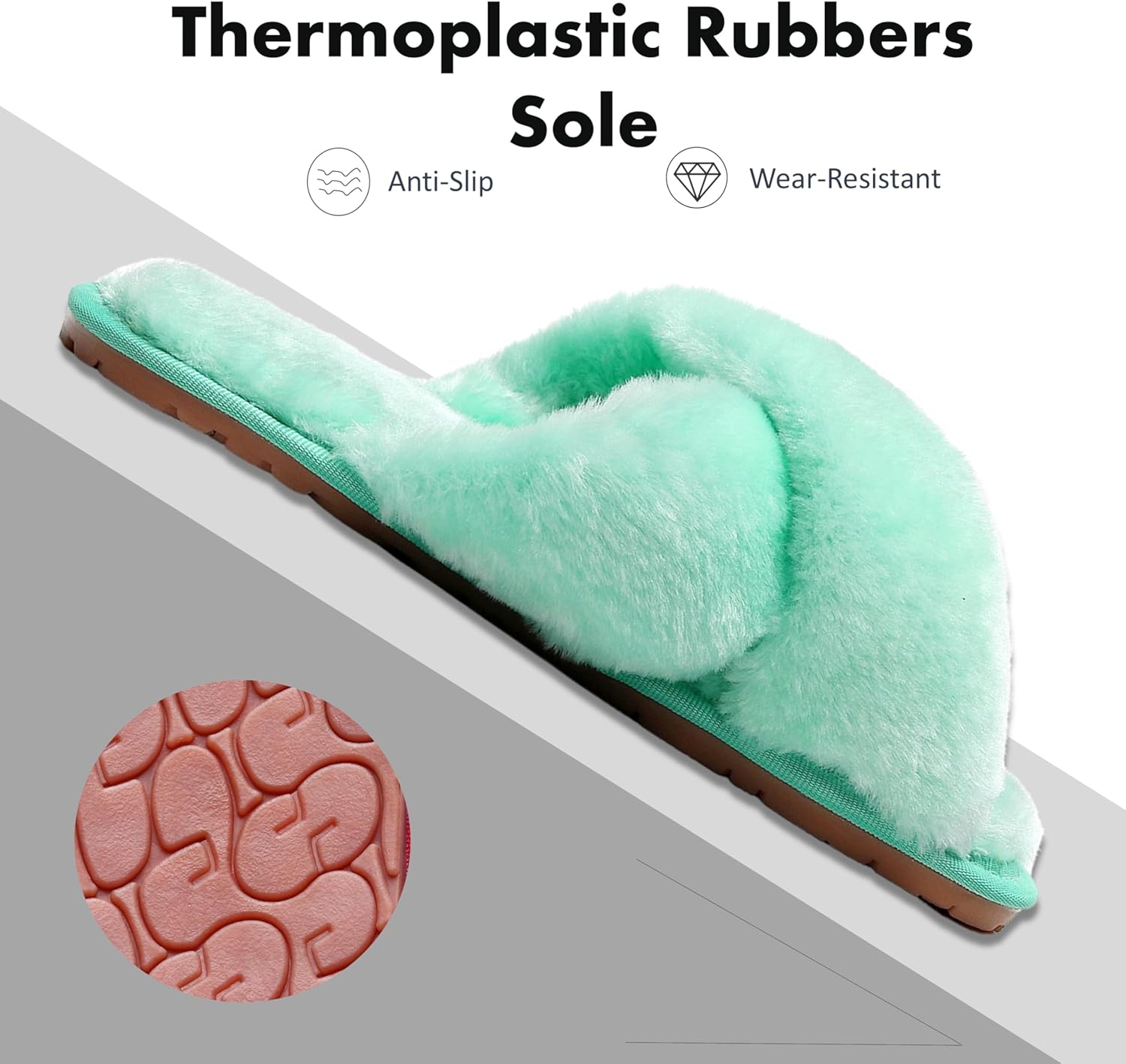 Crazy Lady Women's Fuzzy Fluffy House Slippers Cute Plush Memory Foam Shoes Cross Band Indoor Outdoor Open Toe Sandals - Image 4