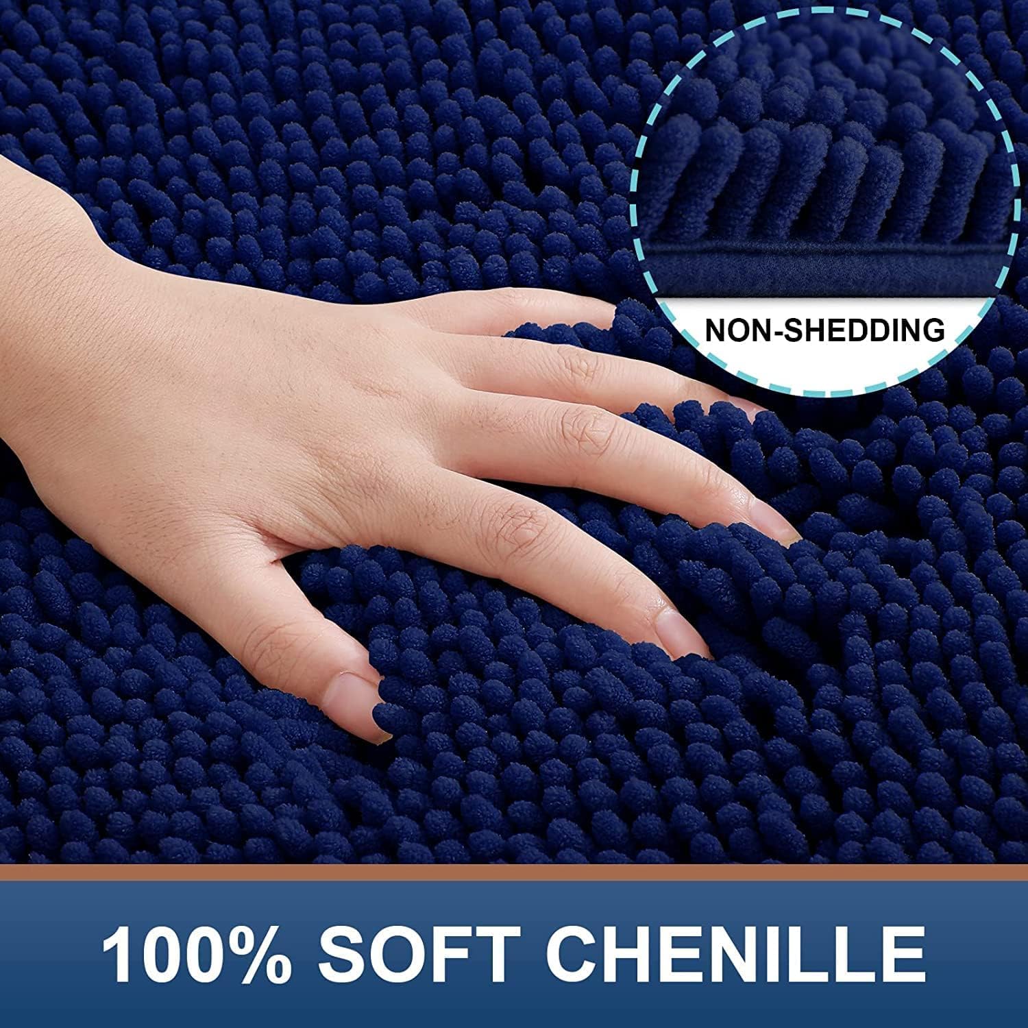 Homaxy Tapis de Bain Antiderapant Microfibre Chenille Douce Absorbant Lavable en Machine 40 x 60 cm Bleu Marine