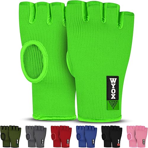 WYOX Guantes interiores de boxeo para hombres y mujeres, medio dedo debajo de los guantes con vendajes elásticos para protección de puños, ideales