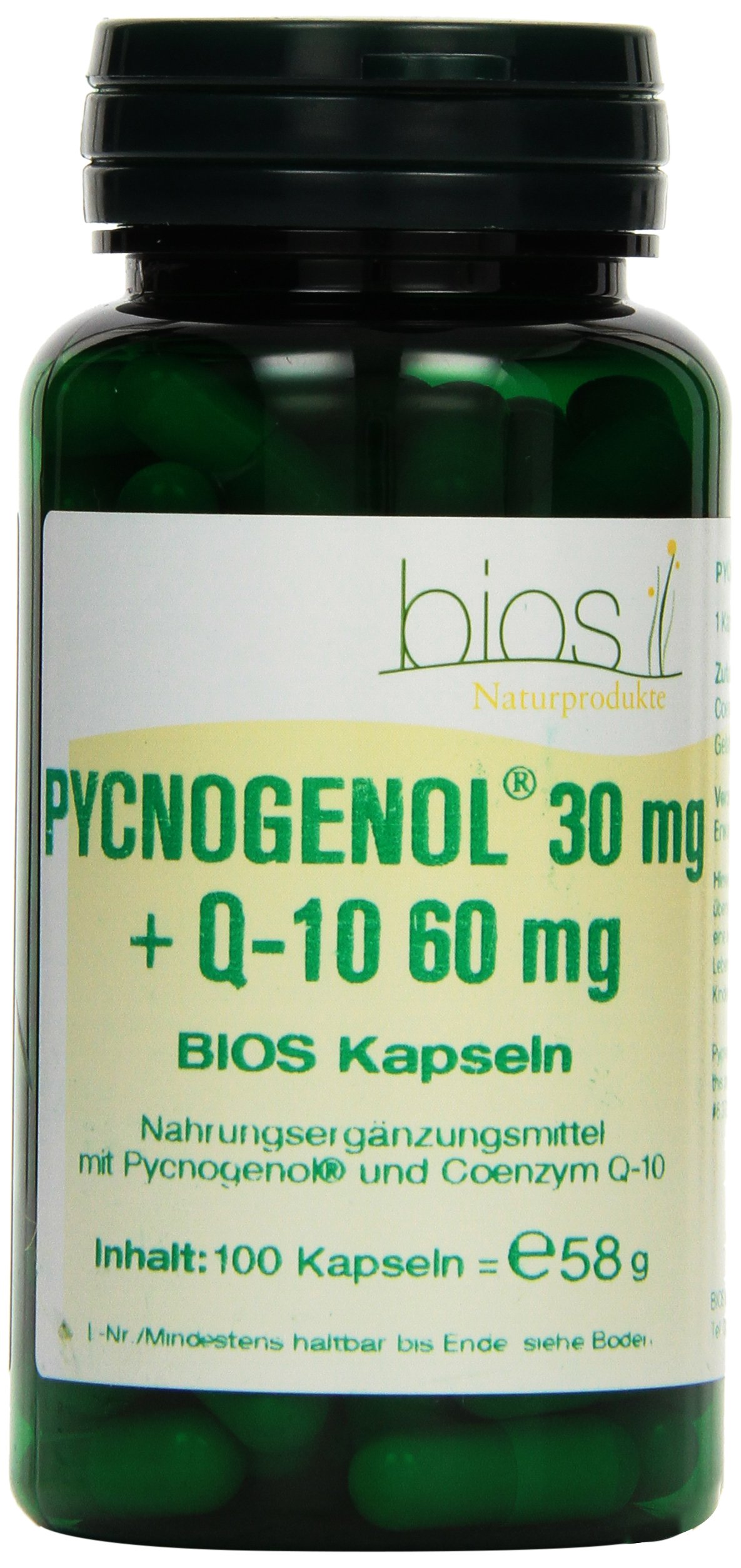 Bios Pycnogenol 30 mg mit Q-10 60 mg, 100 Kapseln, 1er Pack (1 x 58 g)