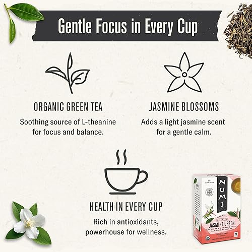 Vista 3 de Numi - Té verde de jazmín orgánico, 100 bolsas de té por caja (el embalaje puede variar)