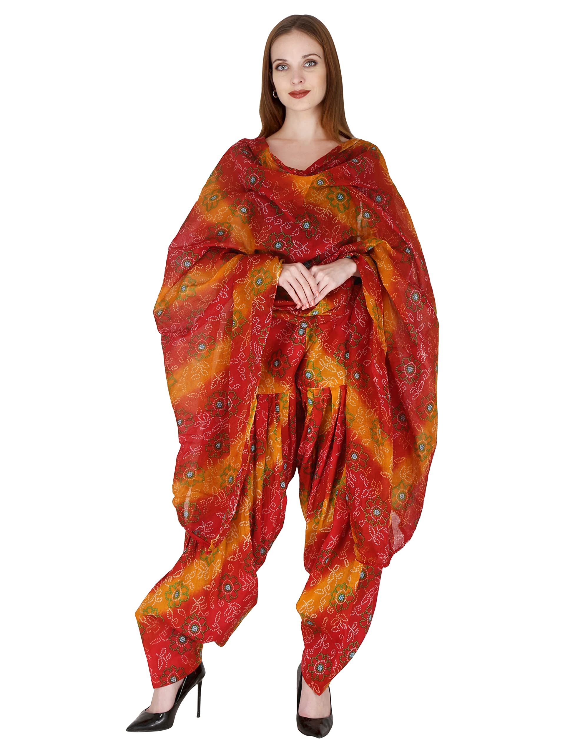 rizanyas Womens Cotton Wflower Printed Patiala Salwar With Matching Dupatta (Free Size) (W.Flower Red) Fit Type : Regular Fit-picture-23