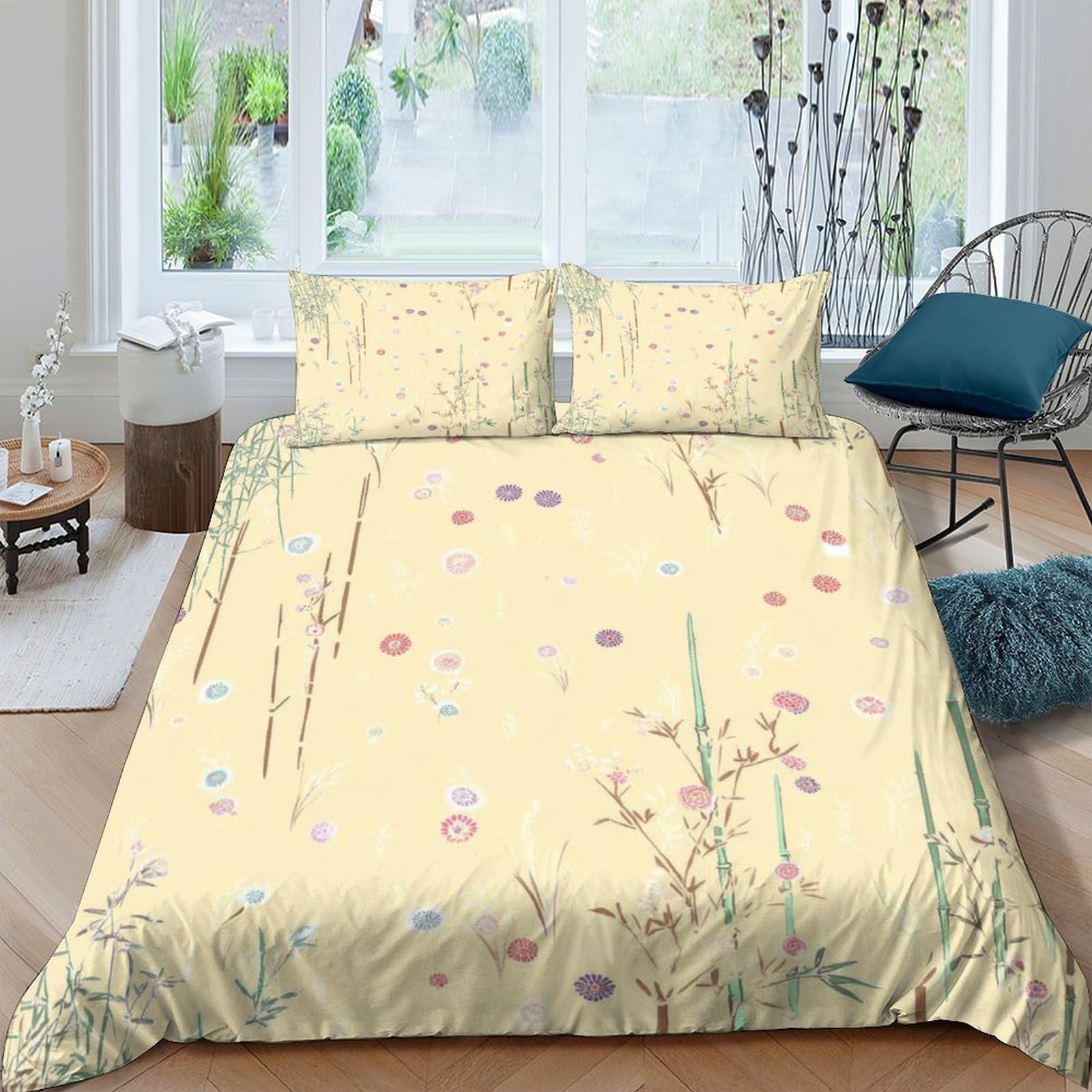 Ctjqhvkz Style-1 3D Printed Pastel Wildflower Fitted Sheet Microfiber Soft Yellow Meadow Bed Cover For Bedroom Dorm Guest Room Mattress Protection Single（135X200cm）