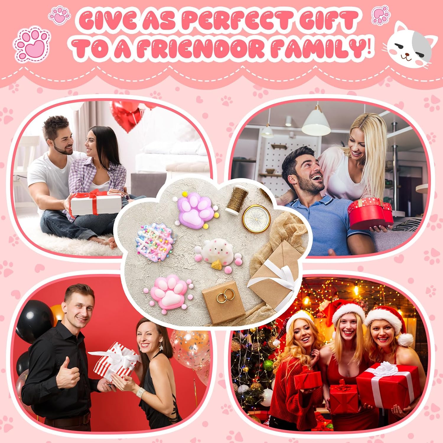 Soulchen 12 Pcs Stress Toy Kit Squeeze Fidget Toys Include 5 Hamster 4 Cat Paws 2 Waffles 1 Rice Ball Stress Relief Sensory Balls for Adults Relieve Anxiety Birthday Party