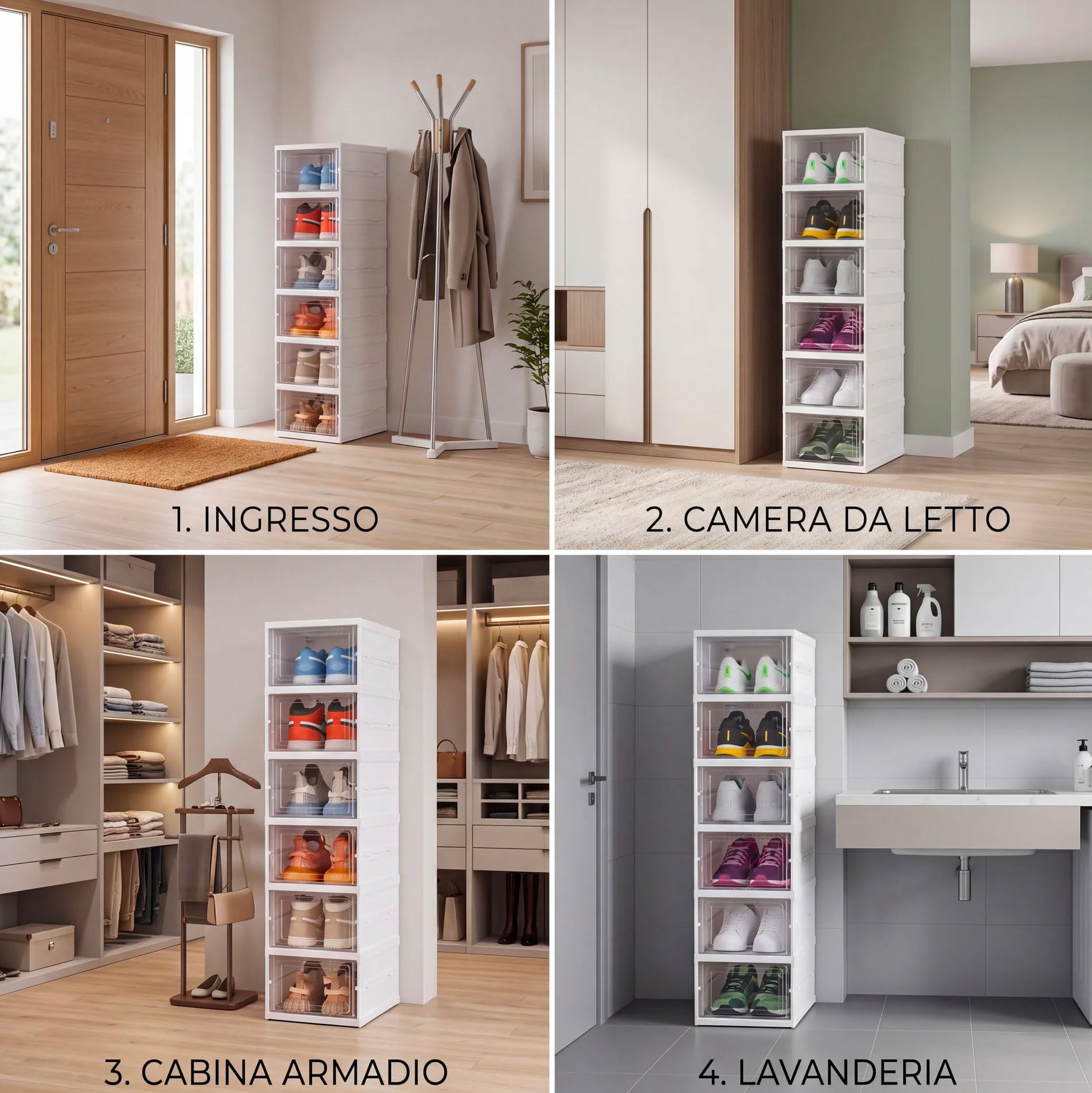 081 Store - 2 PEZZI Scarpiera Salvaspazio Slim Pieghevole 12 ripiani in totale Facile da Montare e Compatta, Organizer Portascarpe con 6 Contenitori ognuno per Scarpe e Ciabatte