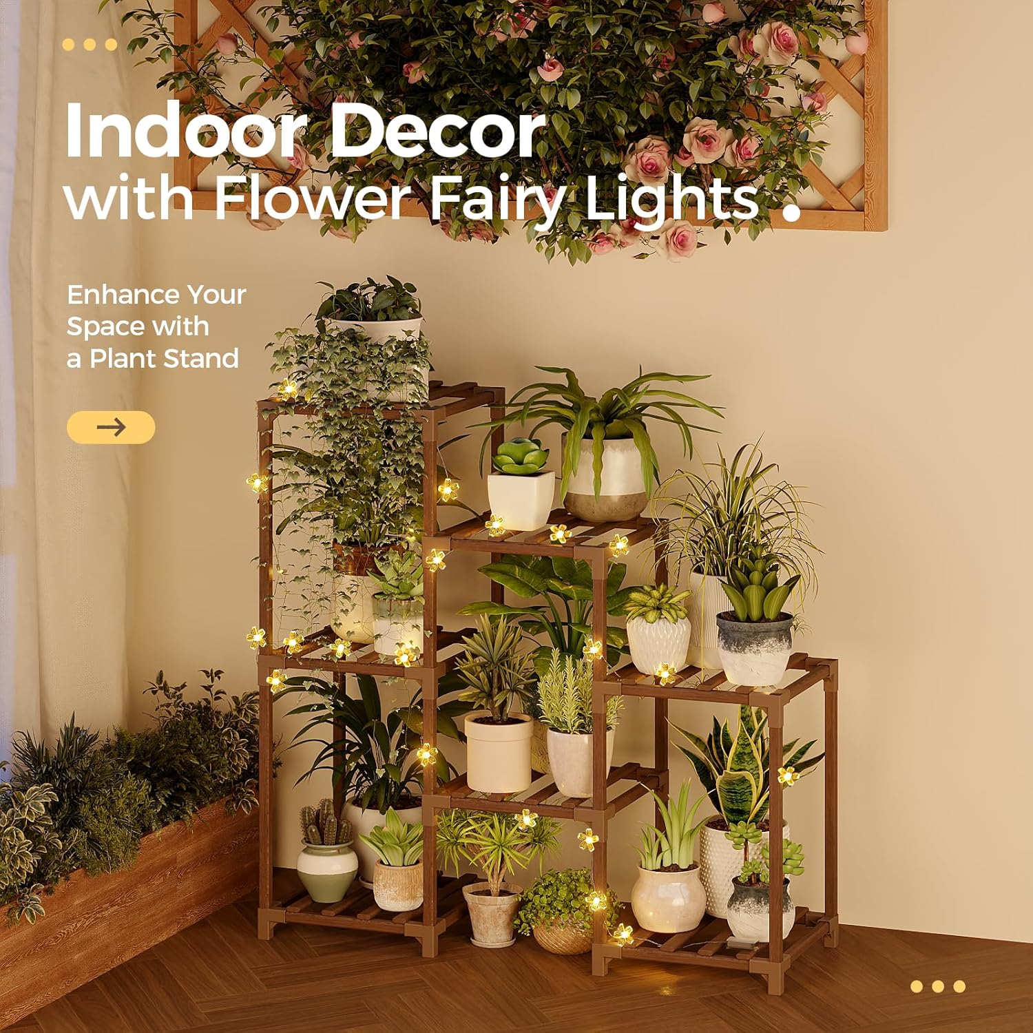 Indoor Plant Stand with Fairy Lights