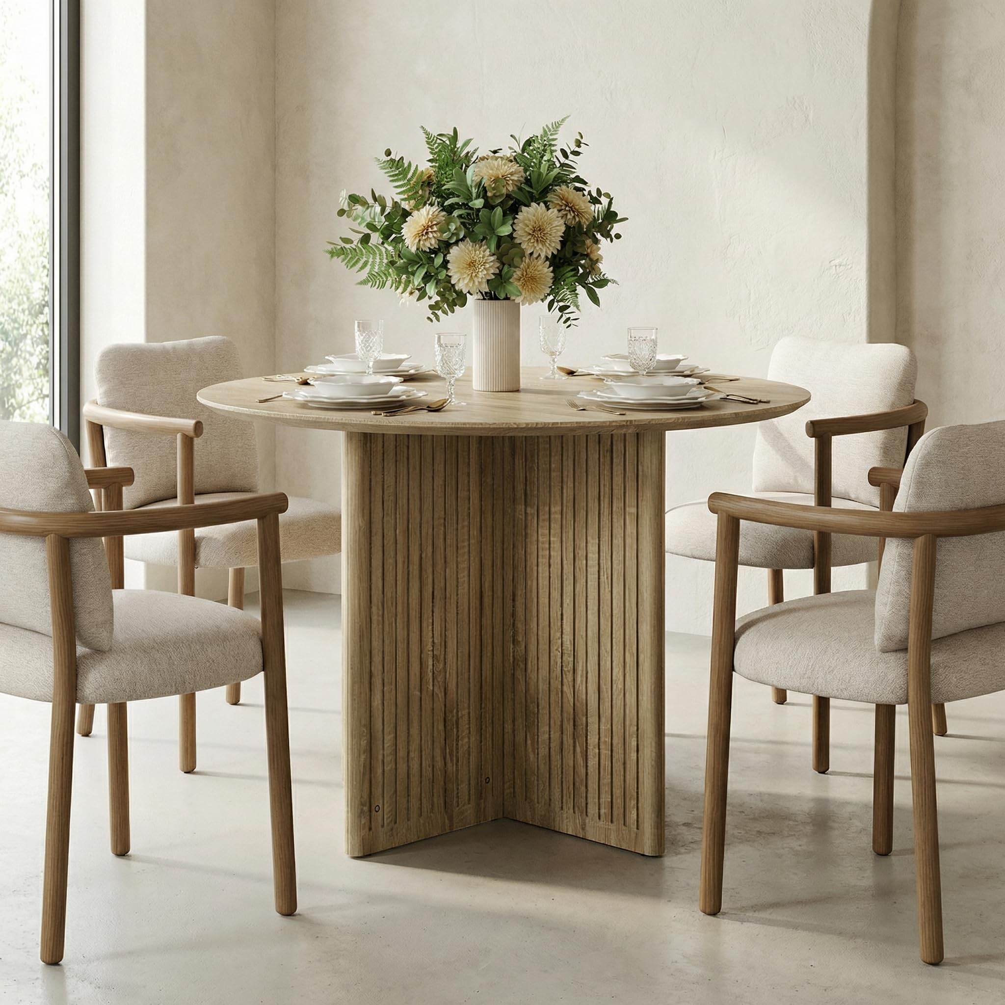 Tribesigns 100cm Round Dining Table for 4-6 People, Modern Wooden Kitchen Table with Pedestal Base, Small Dinner Table for Dining Room, Kitchen, Living Room